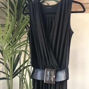 Deep V-neck black jumper w/ statement belt